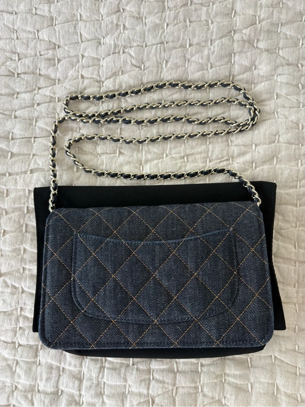 CHANEL 2026 Quilted Denim WOC in Dark Blue with Light Gols CC
